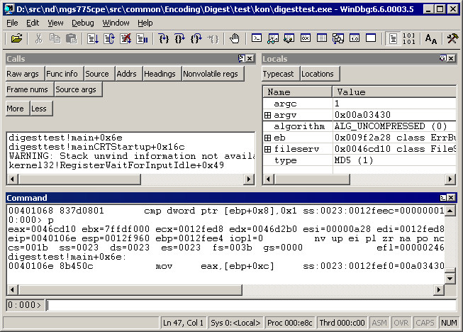 WinDbg screenshot